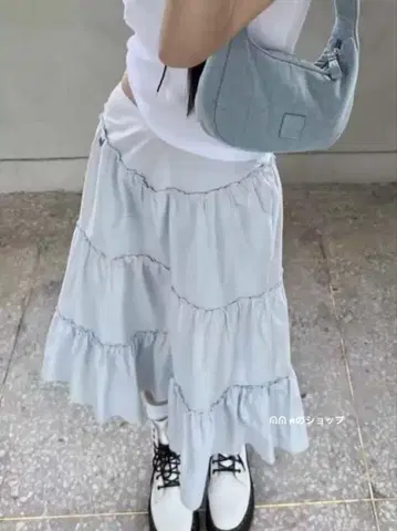 GLOWNY 티어드 롱 스커트 블루 S