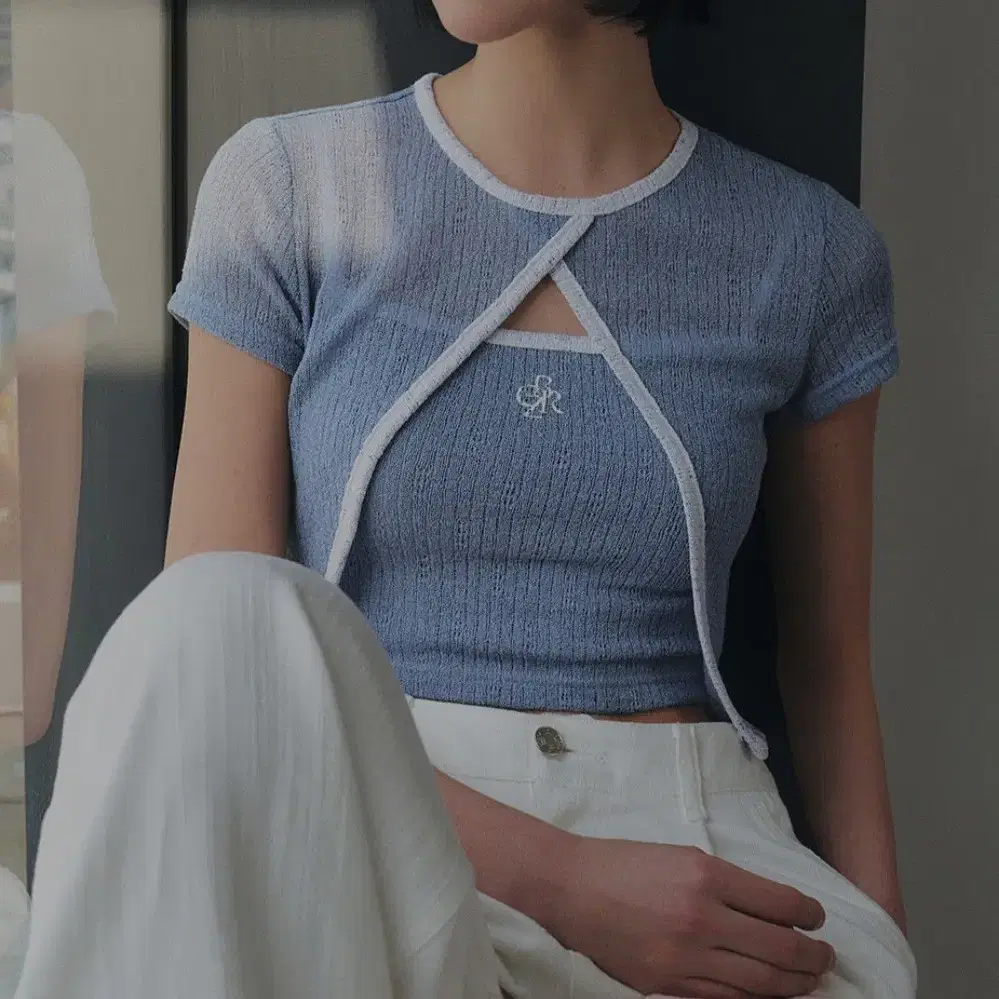 Tシャツ・カットソー citybreeze CUTOUT LINEN LAYERED T-SHIRT_SKY BLUE CITY BREEZE | 시티브리즈 City Breeze Cutout Linen Layered T