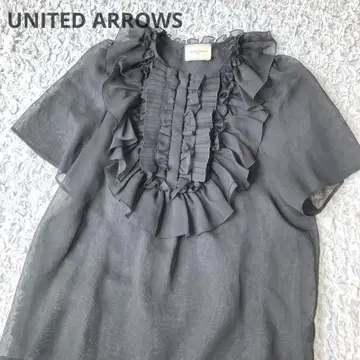 새상품급 UNITED ARROWS 프론트 프릴 시어 블라우스 블랙 프리