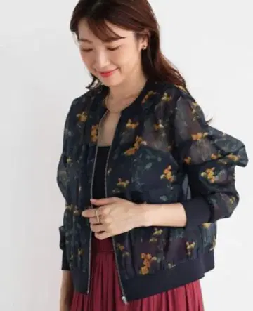 Vin 반 보타니컬 프린트 시어 블루종 네이비