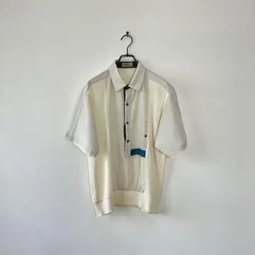 구제 의류 일본제 하프 버튼 셔츠 풀오버 린넨 면 절개 레트로 L