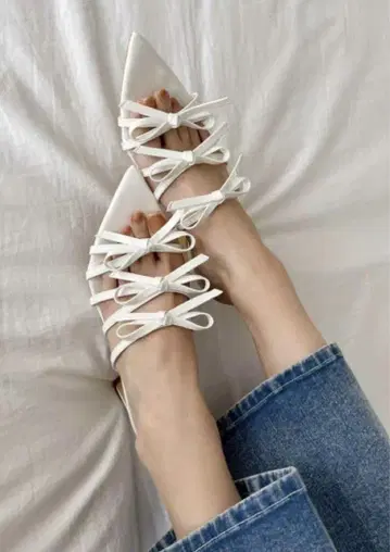 NICE CLAUP 리본 샌들 화이트 L