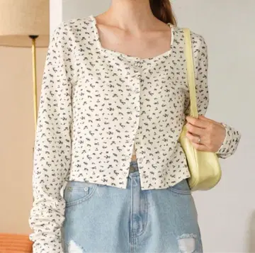 Kastane 미니 꽃무늬 스퀘어 써멀 가디건