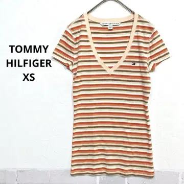 코튼 100% 티셔츠 마크 자수 V 넥 컬러풀 보더 H906