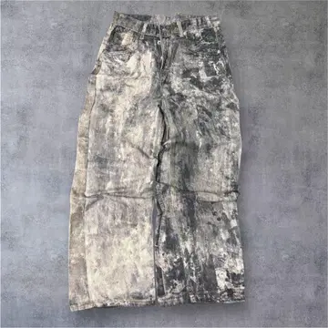 데미지 가공 그레이 와이드 데님 팬츠