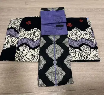 ANNA SUI 블랙 베이스 장미 무늬 유카타, 보라색 오비 세트