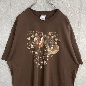 JERZEES 애니멀 말 호스 프린트 브라운 빅 티셔츠 2XL