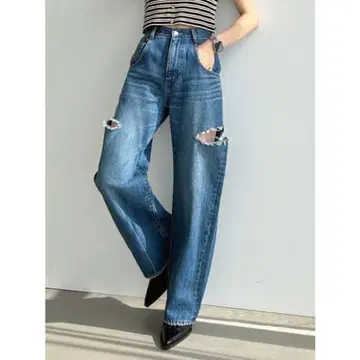 EMODA 하이컷 루즈 와이드 청바지