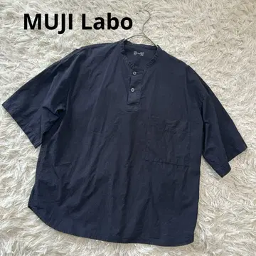 MUJI Labo 면 브로드 스탠드 카라 풀오버 셔츠 네이비 S M
