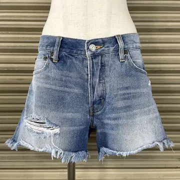 단 하나 상품 드님 컷오프 데님 숏 팬츠 데미지 버튼 플라이