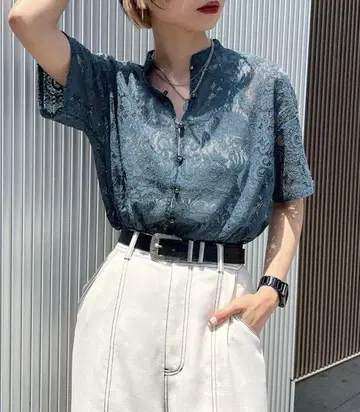 레이스 밴드 카라 셔츠