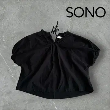 sono 소노 블라우스 블랙 퍼프 슬리브 백 리본 일본제