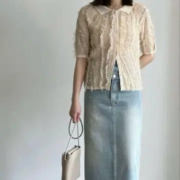 미사용 새상품 린넨 터치 프린지 폴로 니트 탑
