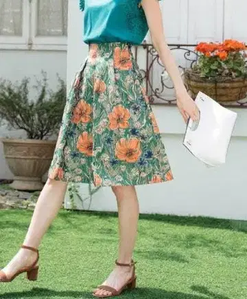 아나이 보타니컬 턱 플라워 스커트 자카드 꽃무늬 플레어 38