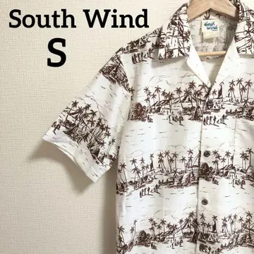 South Wind (사우스 윈드) 알로하 셔츠 화이트 S 팜 트리 패턴