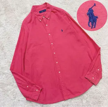 RALPH LAUREN 버튼 다운 셔츠 핑크 로고 자수 XXL