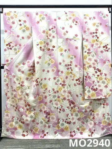 후리소데 럭셔리 은색 자수 금색 문양 패턴 8개 기장 164cm