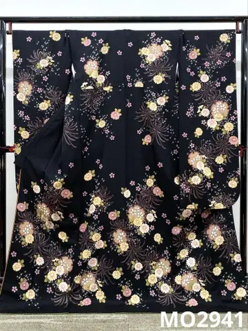 후리소데 럭셔리 은색 자수 금색 패턴 기장 172cm