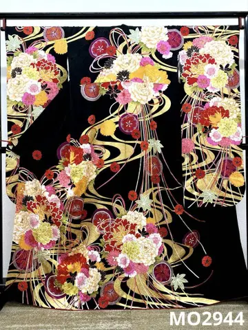 후리소데 럭셔리 라메 자수 금색 문양 기장 162cm 발수 가공 완료