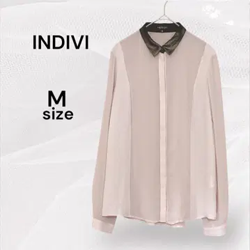 INDIVI 핑크 베이지 시어 블라우스 시어 셔츠 긴팔 셔츠 M