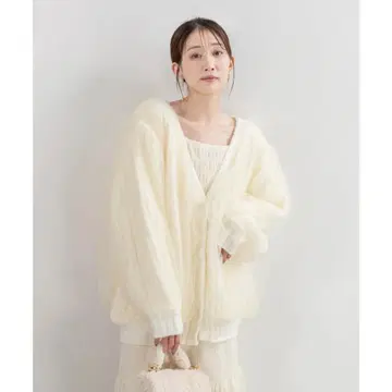RANDA 볼륨 튤 니트 가디건 (IVORY)