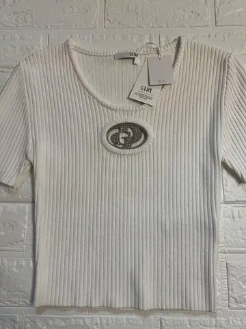 GYDA 리브 니트 화이트 반팔 상의 Free size