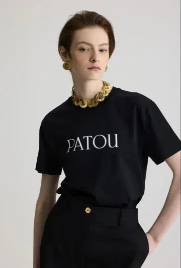 PATOU 파투 오가닉 코튼 블랙 로고 티셔츠
