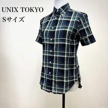 유닉스 TOKYO 체크 셔츠 반팔 네이비 S 캐주얼