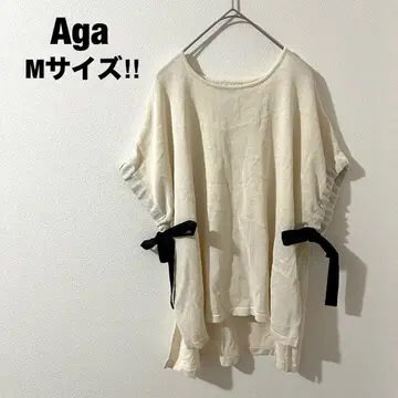 Aga 아가 반팔 튜닉 소매 리본 M 화이트 오버 사이즈 페미닌