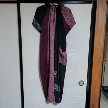 리메이크 기모노 반팔 원피스 블랙과 와인 레드