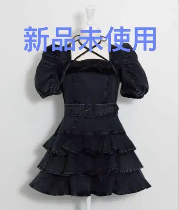 pium 티어드 프릴 미니 원피스 블랙 데님