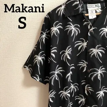 Makani (마카니) 알로하 셔츠 블랙 S 야자수 패턴 남성용