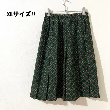 빅 사이즈 XL 플리츠 스커트 그린 기하학 패턴 올 패턴 유일무이 화려한