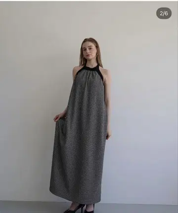 acka resort back open dress 깅엄 체크
