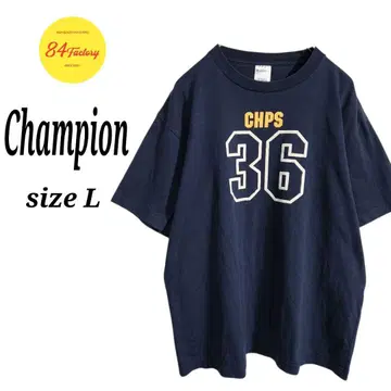 Champion 숏 슬리브 프린트 티셔츠 자수 로고 네이비 남성용 L
