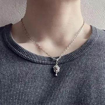 silver925 실버 925 훈연 은 이부시 가공 목걸이 탑 장미
