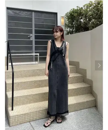 MEDI 2웨이 데님 느낌 레이스 도킹 드레스