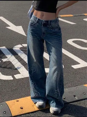 y2k 데님 플레어 데님 큐빅