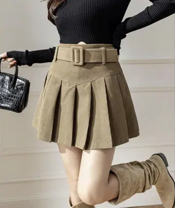 플리츠 미니 스커트 벨트 포함