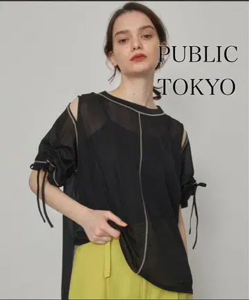 컨디션 최상 PUBLIC TOKYO 숄더 슬릿 시어 티셔츠 블랙