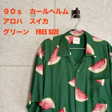 90s 알로하 셔츠 수박 패턴 그린 프리 사이즈