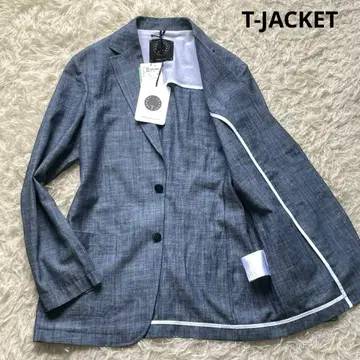 새상품급 T-JACKET 인디고 염색 린넨 혼방 샴브레이 자켓 S