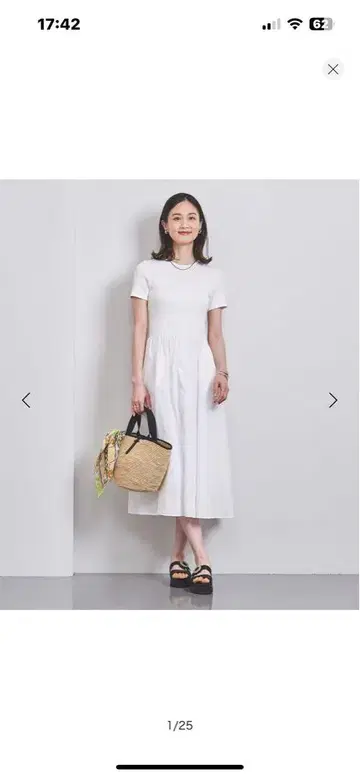 유나이티드 애로우즈 화이트 반팔 롱 원피스 36