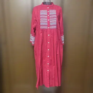 컬러풀한 셔링 밴딩 팔 길이 셔츠 원피스 빨간색