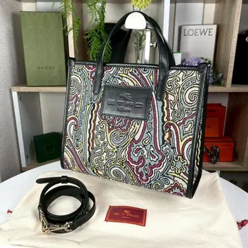 새상품 현행 모델 ETRO 2way 가죽 캔버스 스퀘어 토트백