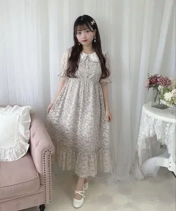 evelyn 옷깃 레이스 op 핑크 롱 원피스