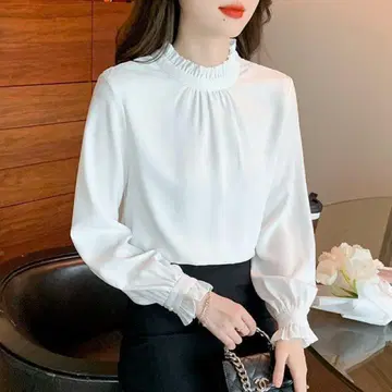 여성용 긴팔 쉬폰 셔츠 상의 여성스러운 성숙한