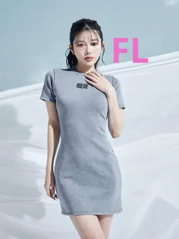 다리치 컷 데님 미니 원피스