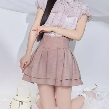 미셸 마카롱 슬림 레그 엘레강트 트위드 스커트 핑크
