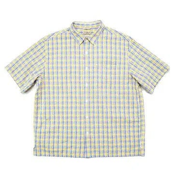 00s LL BEAN 엘엘빈 시어서커 체크 반팔 셔츠 노랑